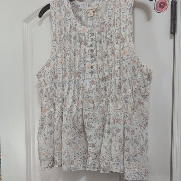 Lucky Brand Sleeveless Floral Blouse - Cream and Pink - Picture 1 of 4